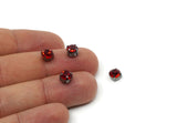 Gunmetal Bead, 8 Gunmetal Plated Brass Light Siam Crystal Diamond Rhinestone Prong Setting 4 Hole Slider SS29 F130