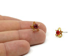 Brass Stud Earrings, 8 Light Siam Crystal Rhinestone Beads Brass Stud Earrings With 5 Holes, Brass Setting for SS24 - 5.3mm SS24 D1273