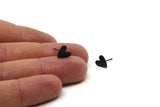 Black Heart Earring, 6 Oxidized Black Brass Heart Stud Earrings (8x1mm) M02171 A2492 F035