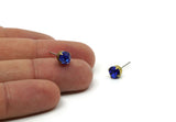 Brass Stud Earrings, 6 Sapphire Crystal Rhinestone Beads Brass Stud Earrings Brass Setting for SS28 - 6mm SS28 F100