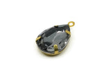 Drop Crystal Charm, 4 Black Diamond Swarovski Crystal Drop With Raw Brass Prong Setting (18x13mm) D1732