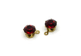 Brass Bead, 8 Raw Brass Siam Crystal Rhinestone Prong Setting 4 Hole Slider SS29 F104
