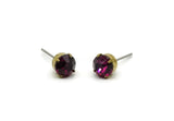 Brass Stud Earrings, 6 Fuchsia Crystal Rhinestone Beads Brass Stud Earrings Brass Setting for SS29 - 6.3mm SS29 F106