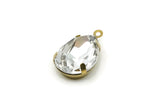 Drop Crystal Charm, 4 Swarovski Crystal Drop With Raw Brass Prong Setting (18x13mm) Y273