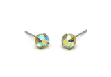 Brass Stud Earrings, 8 AB Aurore Crystal Rhinestone Beads Brass Stud Earrings Brass Setting for SS24 - 5.3mm SS24 D1302