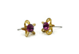 Brass Stud Earrings, 8 Fuchsia Crystal Rhinestone Beads Brass Stud Earrings With 5 Holes, Brass Setting for SS24 - 5.3mm SS24 D1273