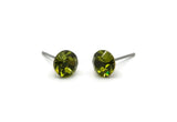 Brass Stud Earrings, 4 Olivine Crystal Rhinestone Beads Brass Stud Earrings Brass Setting for SS34 - 7.2mm SS34 D1274