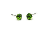 Brass Stud Earrings, 6 Olivine Crystal Rhinestone Beads Brass Stud Earrings Brass Setting for SS29 - 6.3mm SS29 N0581