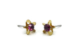 Brass Stud Earrings, 6 Fuchsia Crystal Rhinestone Beads Brass Stud Earrings Brass Setting for SS18 - 4.3mm SS18 N0374