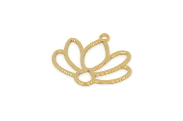 Gold Flower Charm, 4 Gold Plated Brass Lotus Flower Charms With 1 Loop, Findings (17/25x0.60mm) SMP2496