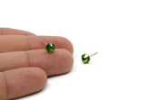 Brass Stud Earrings, 6 Olivine Crystal Rhinestone Beads Brass Stud Earrings Brass Setting for SS29 - 6.3mm SS29 N0581