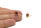 Brass Stud Earrings, 8 Fuchsia Crystal Rhinestone Beads Brass Stud Earrings With 5 Holes, Brass Setting for SS24 - 5.3mm SS24 D1273