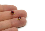 Brass Bead, 8 Raw Brass Siam Crystal Rhinestone Prong Setting 4 Hole Slider SS29 F104