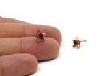 Brass Stud Earrings, 6 Fuchsia Crystal Rhinestone Beads Brass Stud Earrings Brass Setting for SS18 - 4.3mm SS18 N0374