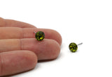 Brass Stud Earrings, 4 Olivine Crystal Rhinestone Beads Brass Stud Earrings Brass Setting for SS34 - 7.2mm SS34 D1274