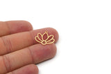 Gold Flower Charm, 4 Gold Plated Brass Lotus Flower Charms With 1 Loop, Findings (17/25x0.60mm) SMP2496