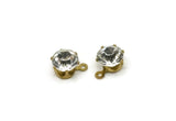 Brass Bead, 8 Raw Brass Crystal Rhinestone Prong Setting 4 Hole Slider SS29 F104