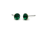 Brass Stud Earrings, 4 Emerald Crystal Rhinestone Beads Brass Stud Earrings Brass Setting for SS34 - 7.2mm SS34 D1274