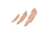 Copper Feather Charm, Raw Copper Bird Feather Charms With 1 Loop, Pendants, Findings (20/30/40x0.80mm) SMP2500