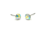Brass Stud Earrings, 6 AB Aurore Crystal Rhinestone Beads Brass Stud Earrings Brass Setting for SS29 - 6.3mm SS29 N0581