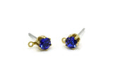 Brass Stud Earrings, 6 Sapphire Crystal Rhinestone Beads Brass Stud Earrings Brass Setting for SS18 - 4.3mm SS18 N0279