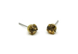 Brass Stud Earrings, 8 Golden Amber Rhinestone Beads Brass Stud Earrings Brass Setting for SS24 - 5.3mm SS24 D1302