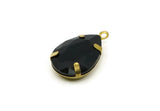 Drop Crystal Charm, 4 Jet Swarovski Crystal Drop With Raw Brass Prong Setting (18x13mm) D1732