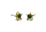 Brass Stud Earrings, 6 Emerald Crystal Rhinestone Beads Brass Stud Earrings Brass Setting for SS18 - 4.3mm SS18 N0374