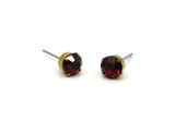 Brass Stud Earrings, 6 Siam Crystal Rhinestone Beads Brass Stud Earrings Brass Setting for SS29 - 6.3mm SS29 N0684