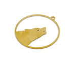 Brass Wolf Charm, 2 pieces Raw Brass Wolf Patterned Round Shaped Charms With 1 Loop, Earring Charm Findings (29x27x0.60mm) SMP2815