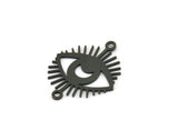 Black Eye Charm, 12 Oxidized Black Brass Crescent Moon Patterned Eye Shaped Charms With 2 Loops, Connectors (22x18x0.60mm) A3486