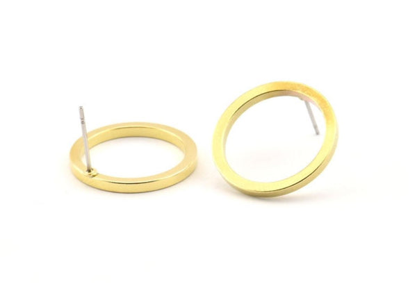Brass Circle Earring, 8 Raw Brass Circle Stud Earrings (20x1.5x1.5mm) E008 A1265