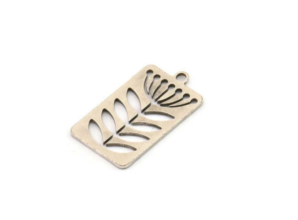 Silver Leaf Charm, 12 Antique Silver Plated Brass Dandelion Charms With 1 Loop, Charm Pendants (20x12x0.60mm) A3336