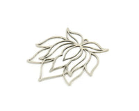 Silver Flower Charm, 4 Antique Silver Plated Brass Lotus Flower Charms With 1 Loop, Findings (36x35x0.60mm) SMP0023 A3364