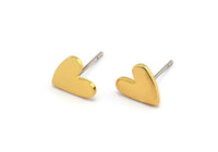 Gold Heart Earring, 6 Gold Plated Brass Heart Stud Earrings (8x1mm) M02171 A2492 F035