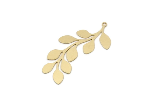 Brass Branch Charm, 2 pieces Raw Brass Leaf Charms With 1 Loop, Leaf Earrings (45x21x0.60mm) SMP2822