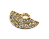 Semi Circle Pendant, 1 Gold Plated White Zircon Pave Semi Circle Necklace Pendant With 1 Loop, Jewelry Findings (28x18x1.8mm) Q0385