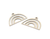 Semi Circle Charm, 24 Antique Silver Plated Brass Semi Circle Charms With 1 Loop, Pendant Charms (18x12x0.60mm) A3178