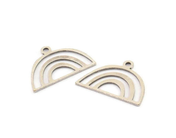 Semi Circle Charm, 24 Antique Silver Plated Brass Semi Circle Charms With 1 Loop, Pendant Charms (18x12x0.60mm) A3178