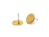 Gold Cabochon Earring, 4 Gold Plated Brass Cabochon Stud Earrings With 1 Hole (12x1.2mm) D1378 A6064