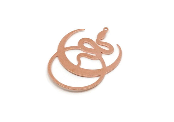 Copper Moon Charm, 2 Pieces Raw Copper Crescent Moon And Snake Shaped Charms With 1 Loop (40x29x0.80mm) SMP2866