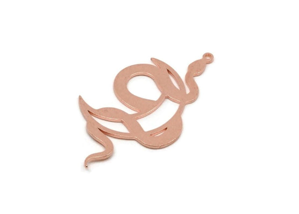 Copper Moon Charm, 2 Pieces Raw Copper Crescent Moon And Snake Shaped Charms With 1 Loop (40x22x0.80mm) SMP2865