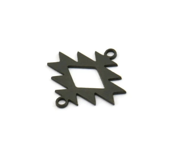 Silver Ethnic Charm, 12 Oxidized Black Brass Ethnic Motif Charms With 2 Loops, Earring Charms, Connectors (18x18x0.60mm) A3392