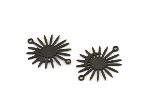 Black Sun Charm, 12 Oxidized Black Brass Moon And Sun Charms With 2 Loops, Connectors (24x20x0.60mm) A3198 H0834