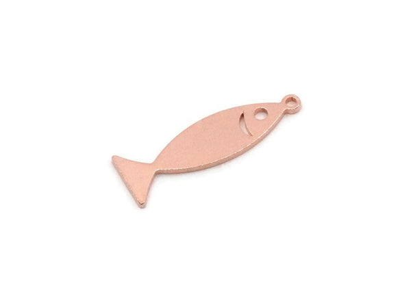 Copper Fish Charm, 4 Pieces Raw Copper Fish Charms With 1 Loop, Findings (20x7x0.80mm) SMP2850
