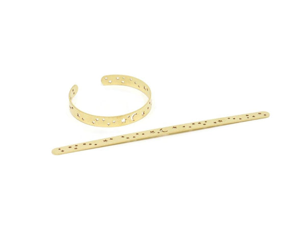 Brass Star Bracelet, 2 Raw Brass Flat Star Patterned Bracelet, Bracelet Findings, Bangle Findings (157x8x1mm) BRC150