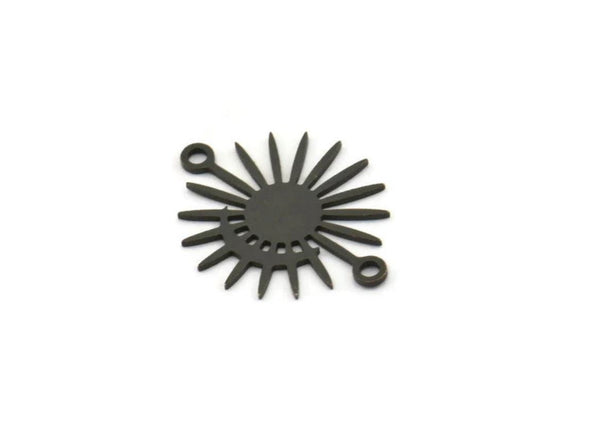 Black Sun Charm, 12 Oxidized Black Brass Moon And Sun Charms With 2 Loops, Connectors (20x16x0.60mm) A3195 H0076