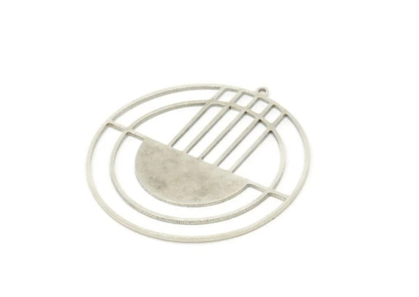 Silver Geometric Charm, Antique Silver Plated Brass Circle Charms, Silver Charms for Jewelry Making (44x42x0.80mm) SMP1417 A3274