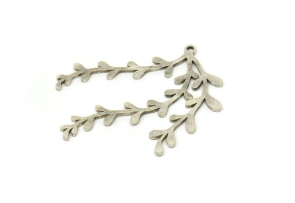 Silver Leaf Charm, 4 Antique Silver Plated Brass Branch Charms With 1 Loop, Charm Pendants (38x33x0.80mm) SMP1016 A3174
