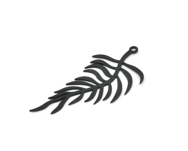 Black Leaf Charm, 6 Oxidized Black Brass Branch Charms With 1 Loop, Charm Pendants (47x21x0.60mm) A3437 Q0202
